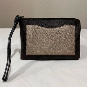 Coach Metallic Brown Black Platinum Signature Corner Zip Wristlet